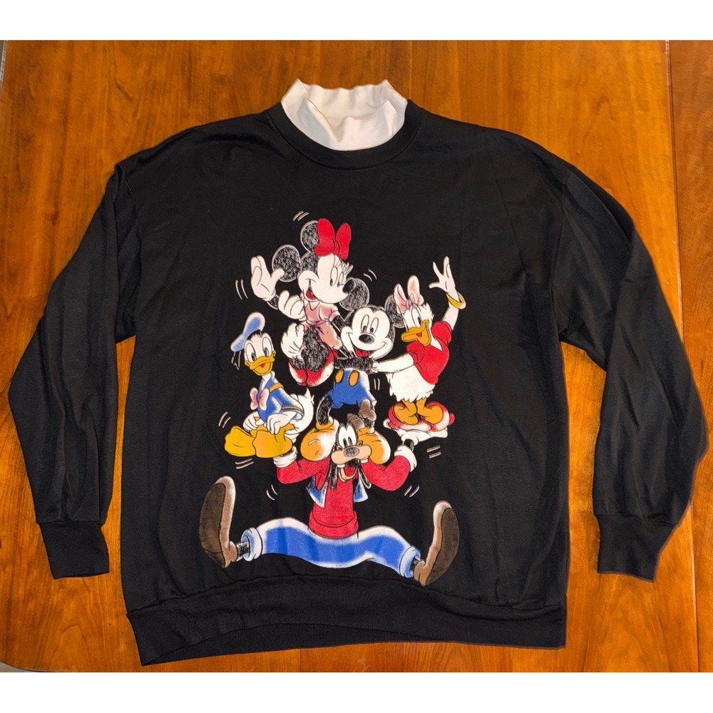 Mickey Unlimited Land N Sea Vintage Disney Character Stack Mock Neck Sweatshirt